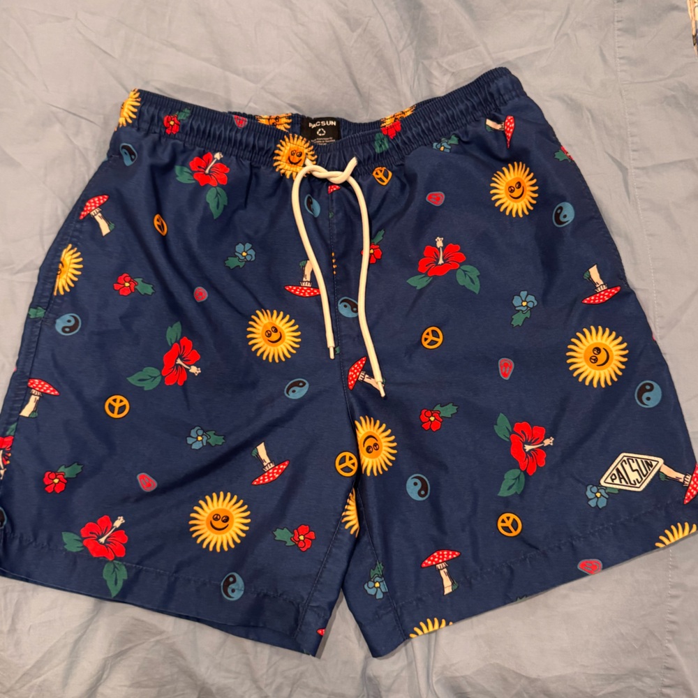 PacSun Blue Floral Patterned Swim Trunks